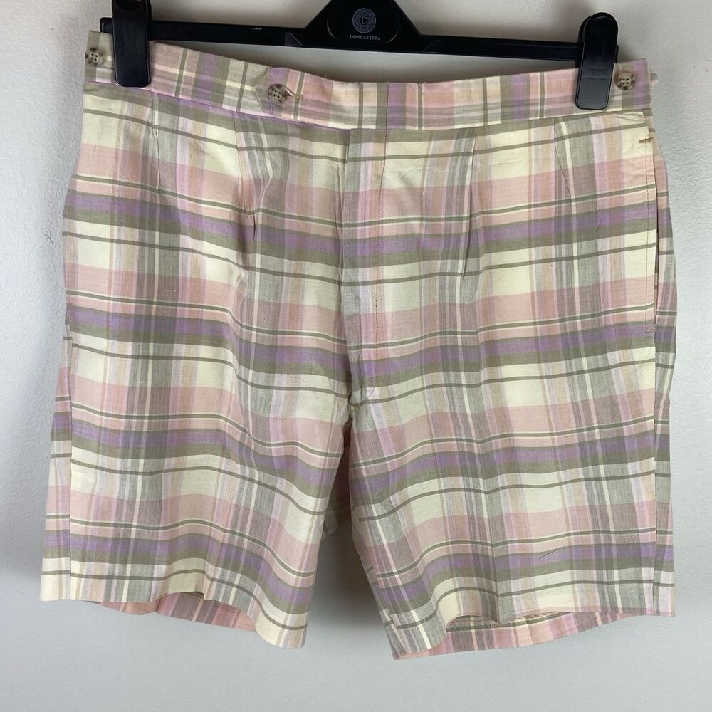 Vintage Higgins Mens Cotton Pink Plaid Shorts Size 36 Made In USA
